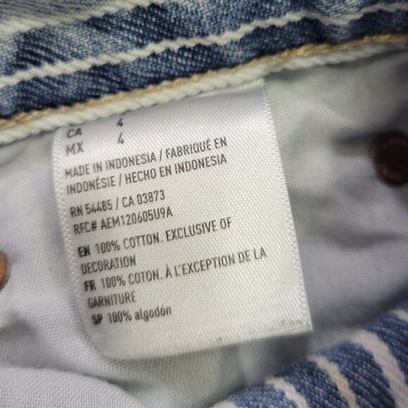 American Eagle Women's Blue 4 Striped Destroyed Ripped High Waist Jean Shorts - Picture 5 of 6